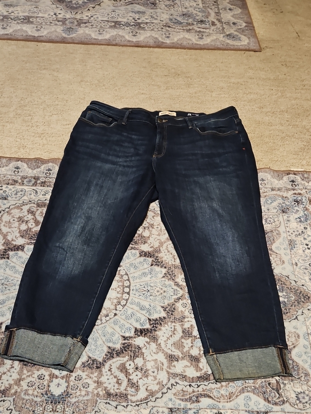 Warp + Weft Dark Blue Cropped Cuffed Jeans
